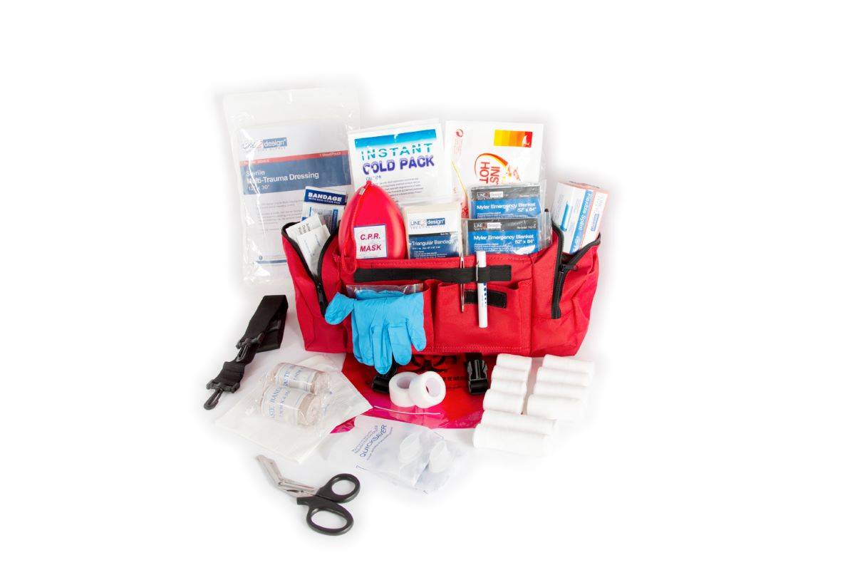 LINE2design Emergency First Aid Responder Kit Medical EMS Economic Fully  Stocked Bag For All Emergencies - Red