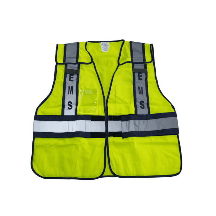 LINE2design EMS Safety Vest ANSI Polyester Fabric Yellow with Reflective Trim, Outlined in Navy